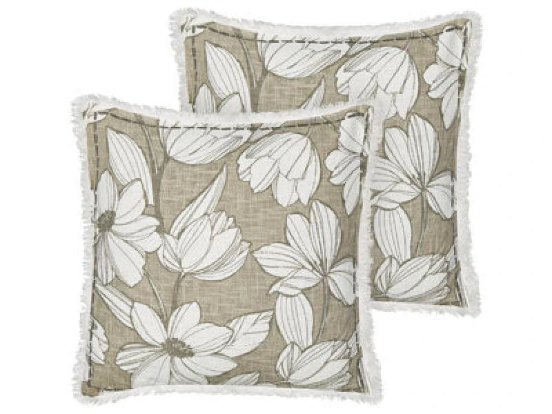 Image of Beliani Set Of 2 Decorative Cushions Cyanotis Cotton 45 X 45cm Green Floral Pattern