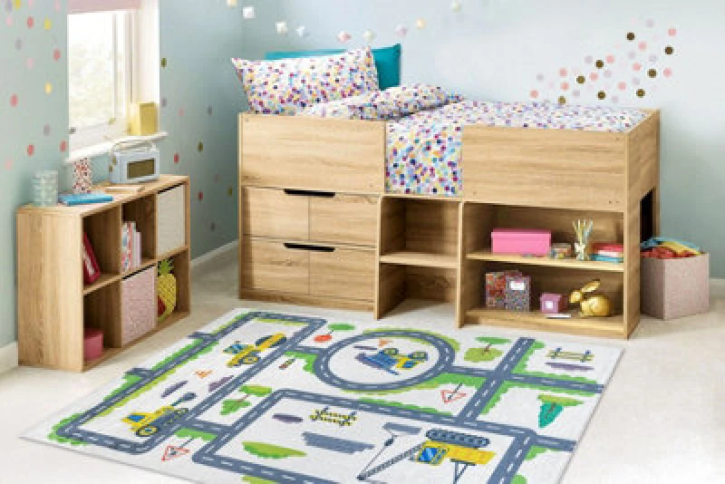 Image of RugsX Bambino 2338 Washing Carpet Excavator, Streets For Children Anti Slip - White / Gr 80X150 Cm