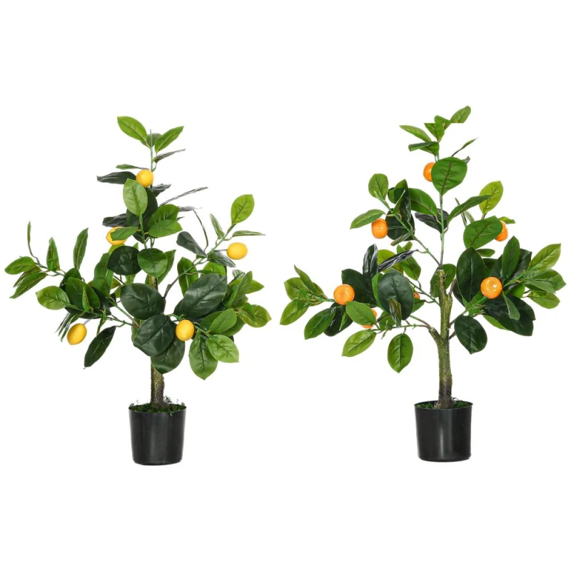 Image of HOMCOM Set Of 2 Potted Artificial Plants, Indoor Tabletop Fruit Trees, 60cm, Green 830-803V00GN