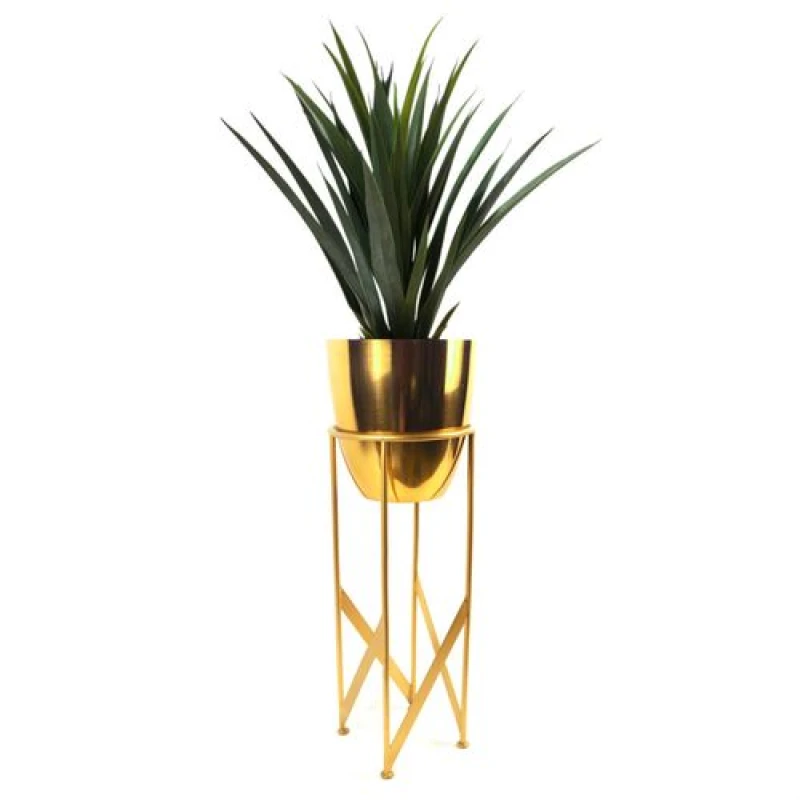 Image of Leaf 90cm Gold Planter with Artificial Yukka Plant 5056750703499