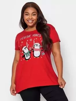 Image of Yours Novelty Tee - Festive Vibes, Red, Size 20, Women