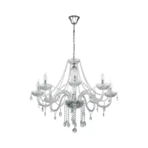 Image of Chandelier Light Chrome Plated Steel & Clear Glass Droplets Bulb E14 8x40W