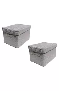 Image of Set of 2 Coloured Storage Basket Organiser With Lid 38 x 30 x 24 cm