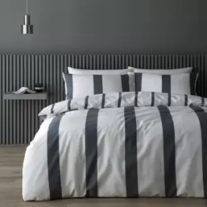 Image of Contentbyterenceconran - Content By Terence Conran Sebastian Stripe 100% Cotton Reversible Duvet Cover Set, Grey, Double