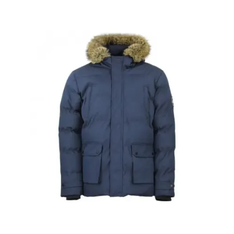 Image of Peak Mountain Peak Mountain's Canabel Waterproof Fur-Lined Hood Puffer Bleu Male M CANABEL/QI/MARINE