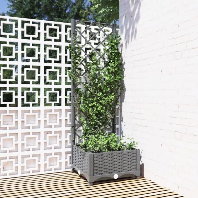 Image of VIDAXL Garden Planter with Trellis Light Grey 40x40x121.5cm pp Vidaxl 8720845671624