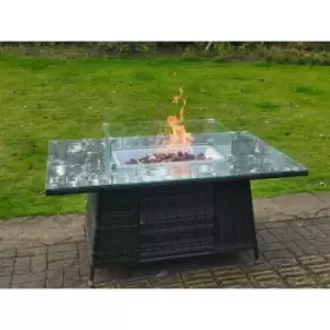 Image of Fimous Outdoor Dark Grey Mixed Rattan Fire Pit Table Dining Table with Gas Heater