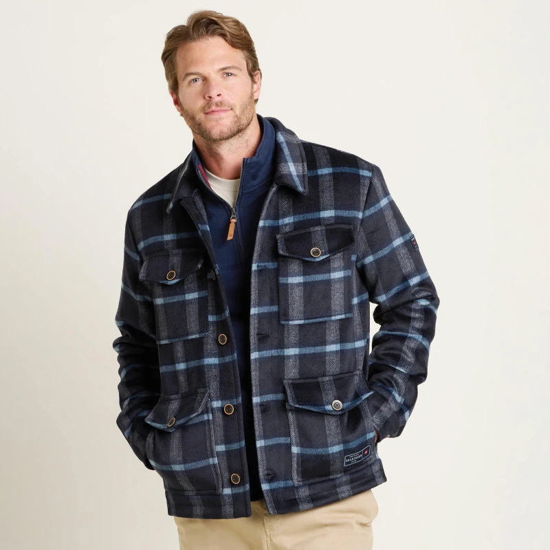 Image of Brakeburn Check Faux Wool Jacket Blue