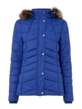 Image of Barbour Chevron Quilted Bernera Coat with Fur Hood Blue