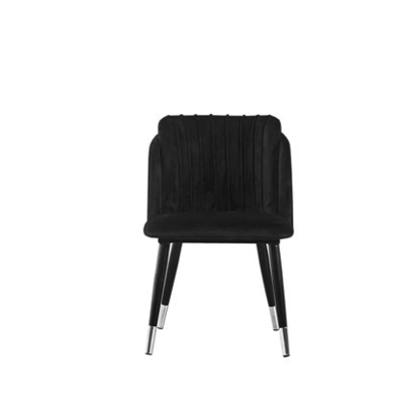 Image of Life Interiors Life Interiors Single Milano Velvet Dining Chair with Stylish Ribbed Back Design, Black Metal Legs with Silver Tips Black One Size Unis