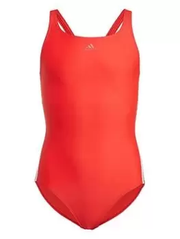 Image of adidas Junior Girls Fit Swim Suit 3s Y, Red/White, Size 14-15 Years, Women
