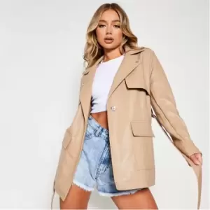 Image of I Saw It First Belt Detail Faux Leather Coat - Brown