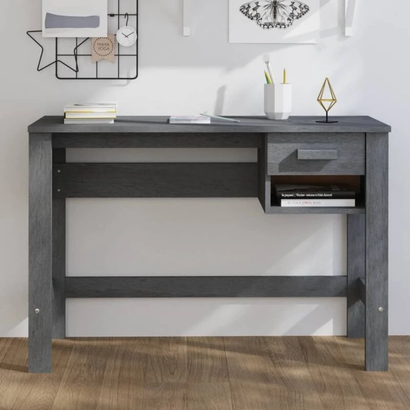 Image of VIDAXL Desk HAMAR Dark Grey 110x40x75cm Solid Wood Pine vidaXL 8720286818046