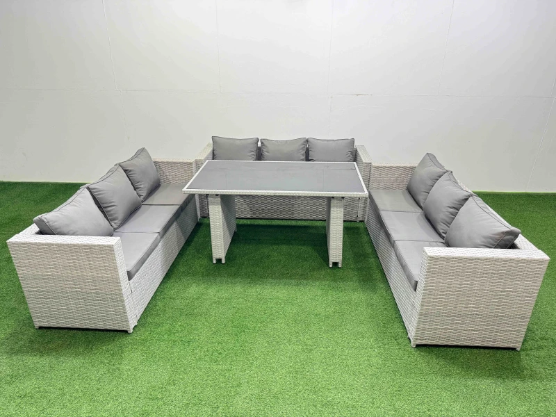 Image of Fimous Patio Outdoor Garden Furniture Sets with 2 Side Tables Light Grey Light Grey Unisex