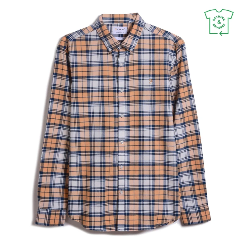 Image of Farah Brewer Checked Shirt - Orange Orange S