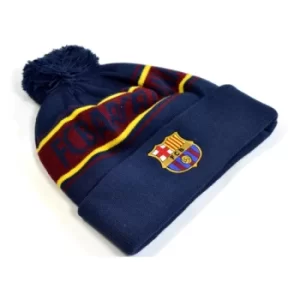 Image of FC Barcelona Text Cuff Knitted Bobble Hat