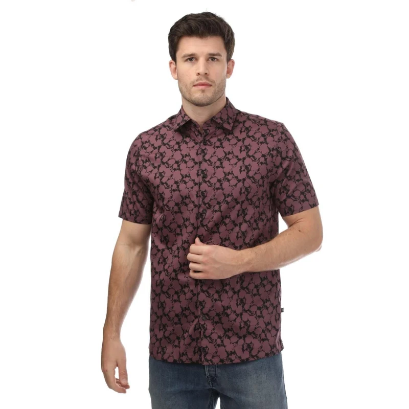 Image of Ted Baker Comsho Floral Print Shirt - red maroon red maroon S