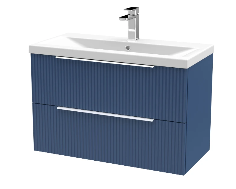 Image of Balterley Fluted Wall Hung 2 Drawer Vanity Basin Unit & Basin 800mm - Satin Blue Blue Unisex