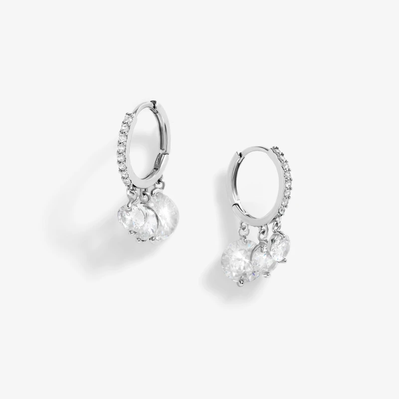 Image of Jon Richard Rhodium Plated Cubic Zirconia Crystal Charm Earrings Silver