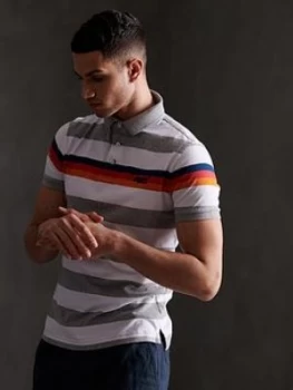 Image of Superdry Horizon Stripe Polo Shirt - Grey Size M Men