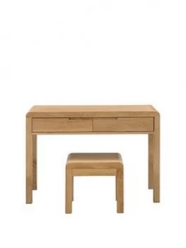 Image of Julian Bowen Newman Curve 2 Drawer Solid Oak/Oak Veneer Dressing Table And Stool Set