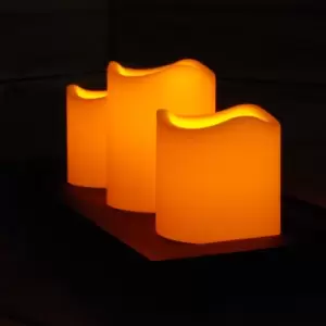 Image of 32cm Yellow LED Set Of 3 Battery Operated Flickering Candles With Base Tray