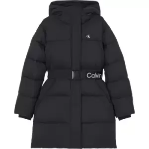 Image of Calvin Klein Jeans Logo Belt Waisted Long Puffer - Black