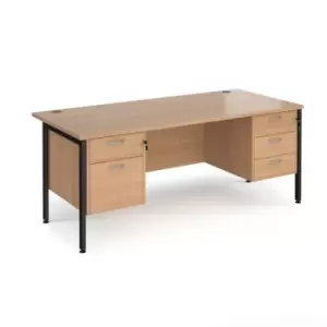Image of Office Desk Rectangular Desk 1800mm With Double Pedestal Beech Top With Black Frame 800mm Depth Maestro 25 MH18P23KB
