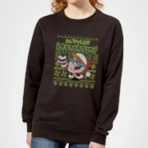 Image of Dexter's Lab Pattern Womens Christmas Sweatshirt - Black