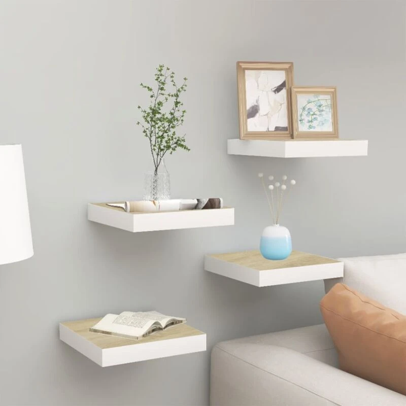 Image of VIDAXL Vidaxl - Floating Wall Shelves 4 pcs Oak and White 23x23.5x3.8cm mdf 8720286416709