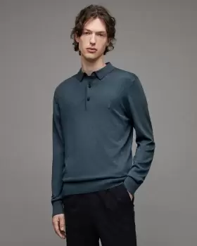 Image of AllSaints Mode Merino Long Sleeve Polo Shirt