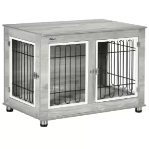 Image of PawHut Dog Crate Furniture Side End Table with Soft Washable Cushion, Indoor Dog Kennel with Wire Mesh, Large Top, for Medium and Large Dogs