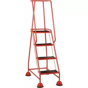 Image of Loops - 4 Tread Mobile Warehouse Steps red 1.68m Portable Safety Ladder & Wheels