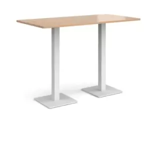 Image of Brescia rectangular poseur table with flat square white bases 1600mm x 800mm - beech