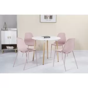 Image of Lindon White and Oak Dining Set 4 Pink Chairs