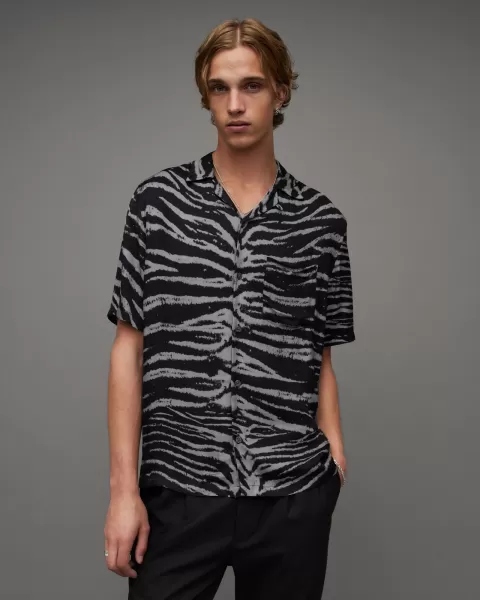 Image of AllSaints Cubs Tiger Print Relaxed Fit Shirt