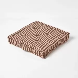 Image of Homescapes - Cotton Brown and Beige Thin Stripe Floor Cushion, 40 x 40cm - Natural