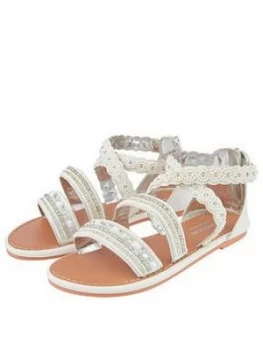 Image of Monsoon Girls Sicily Cross Strap Pearl Beaded Sandals - White, Size 3 Older