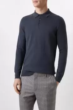 Image of Cotton Rich Petrol Blue Knitted Polo Shirt
