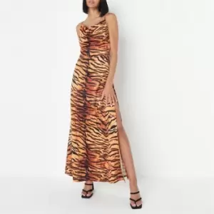 Image of Missguided Satin Cowl Neck Maxi Dress - Brown