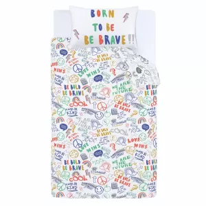 Image of Born To Be Brave 100% Organic Cotton Duvet Cover and Pillowcase Set MultiColoured