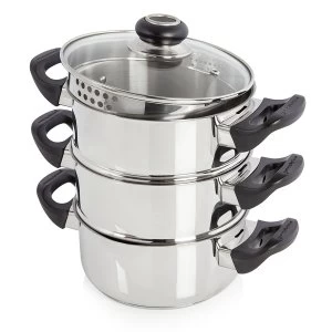 Image of Morphy Richards Equip Stainless Steel Pour and Drain 18cm 3-Tier Steamer