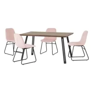 Image of Quebec Rectangular Dining Table with 4 Lukas Chairs Pink