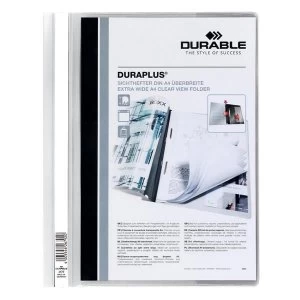 Image of Durable DURAPLUS A4 Quotation PVC Folder with Clear Title Pocket White Pack of 25 Folders