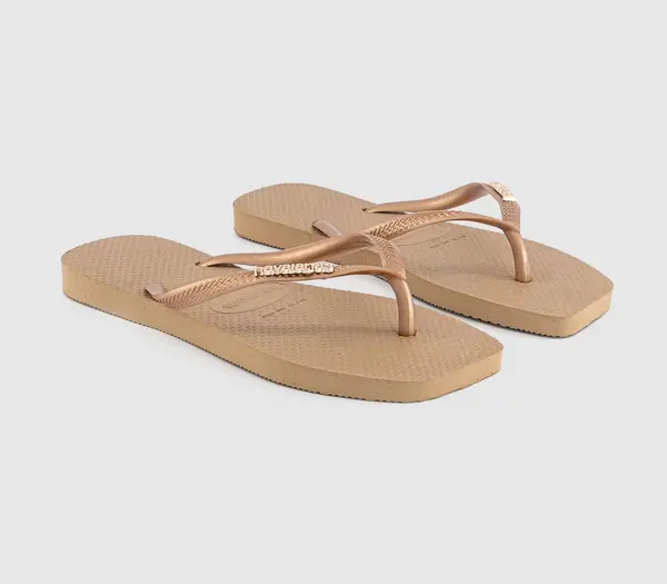 Image of Havaianas Square Logo Metallic Flip Flops Rose Gold, 5