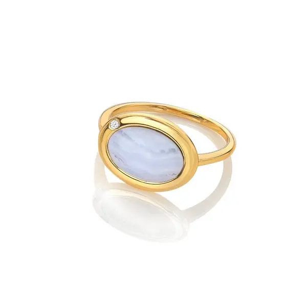 Image of Hot Diamonds x Gemstones Horizontal Oval Blue Lace Agate Ring DR271/XL