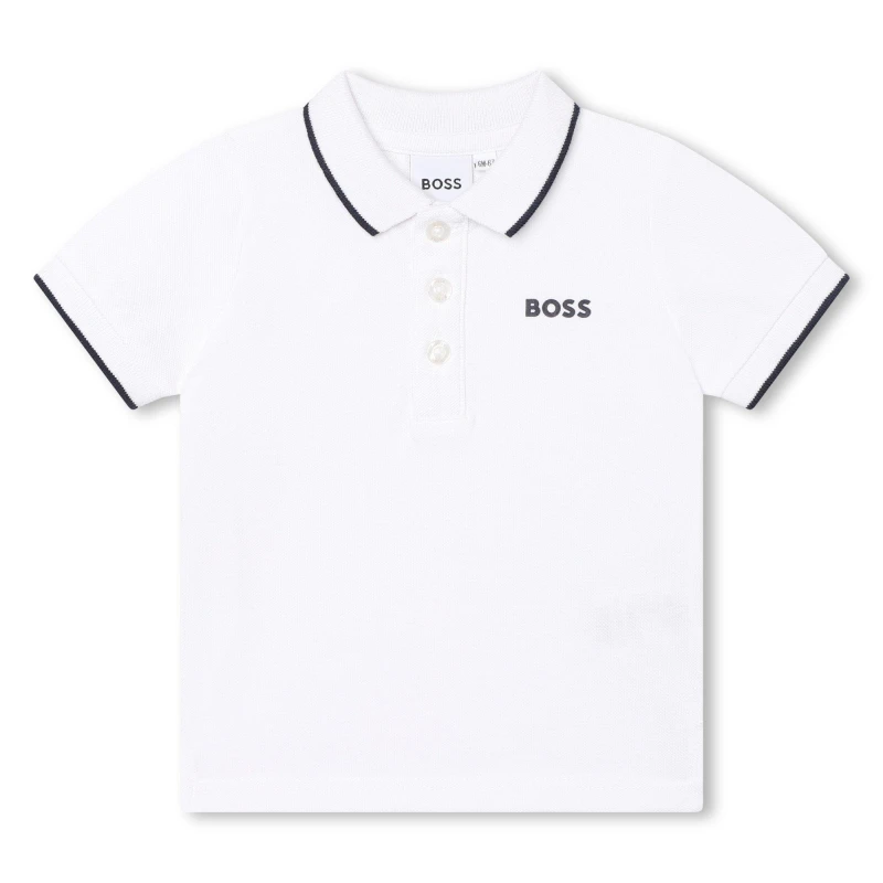 Image of Boss Kids Small Logo Cotton Short Sleeve Polo Shirt White 10P male 9M