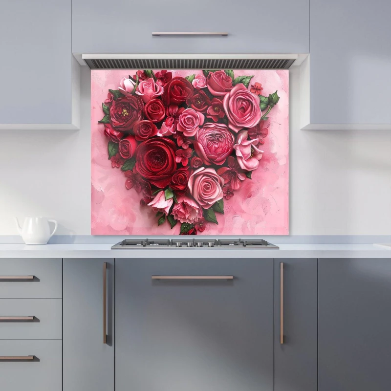 Image of Warren Reed - Designer Heart of Roses Kitchen Splashback Size: 700mm x 650mm Multicolor Unisex 700mm x 650mm