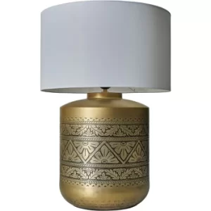 Image of Gold Floral Table Lamp with Large Lampshade