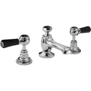 Image of Topaz Black Lever 3-Hole Basin Mixer Tap with Pop Up Waste Hexagonal Collar - Hudson Reed